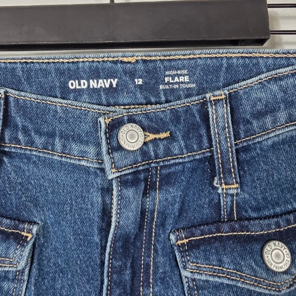 Old Navy‎ Kids Girls High Rise Flare Jeans Blue Size 12 Built In Tough Denim